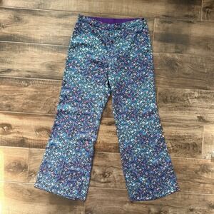 Sandro Donelo Satin Floral Print Floral Wide Flare Leg Pants,Blue/ Violet,M (42)